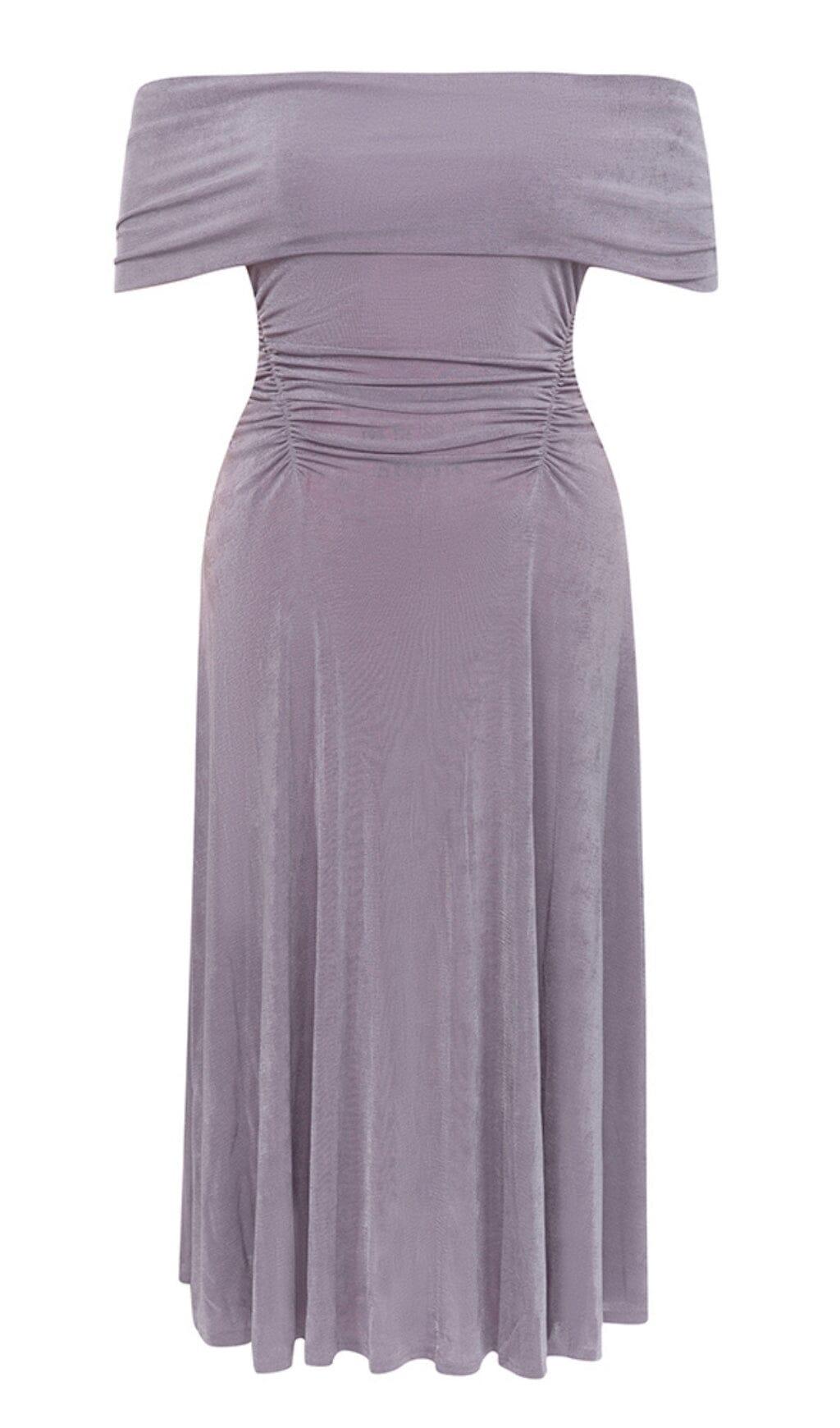 PLUS OFF SHOULDER MIDI DRESS IN PURPLE