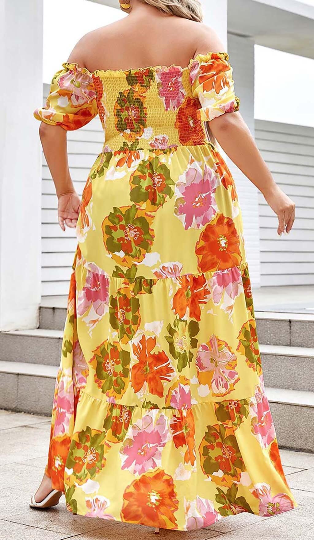 PLUS SIZE FLORAL PRINT MIDI DRESS IN MULTICOLOR