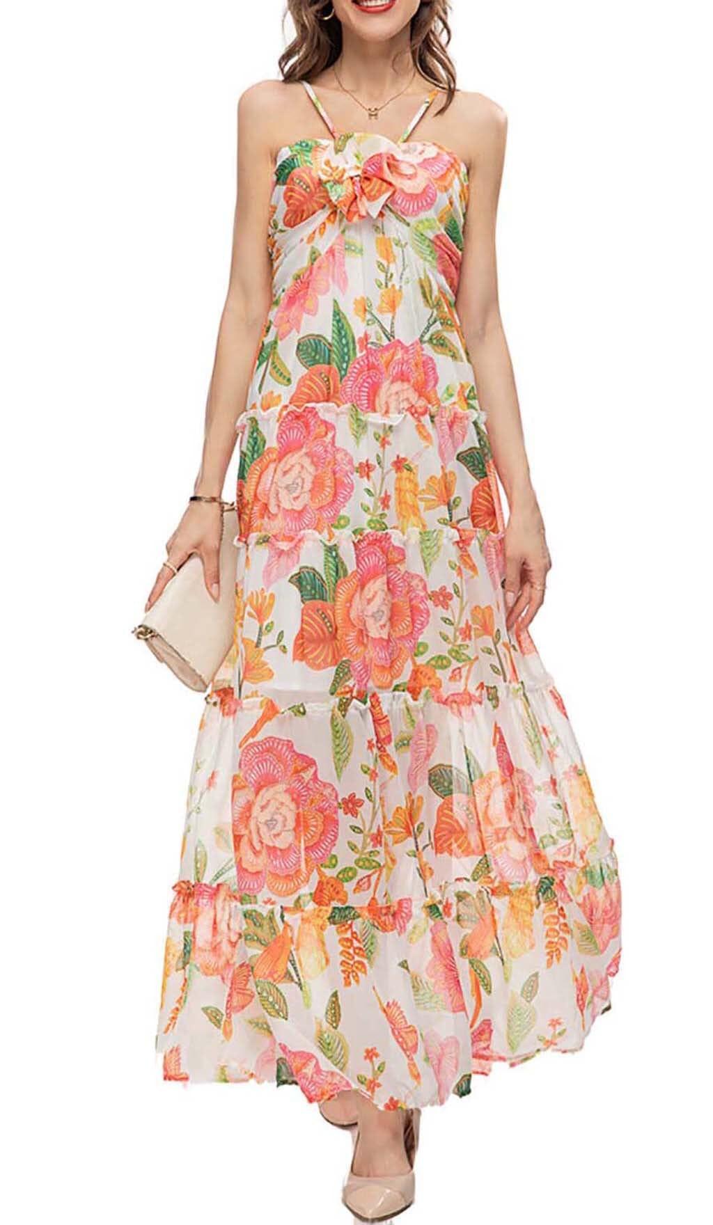 SPAGHETTI STRAP FLORAL PRINT MAXI DRESS