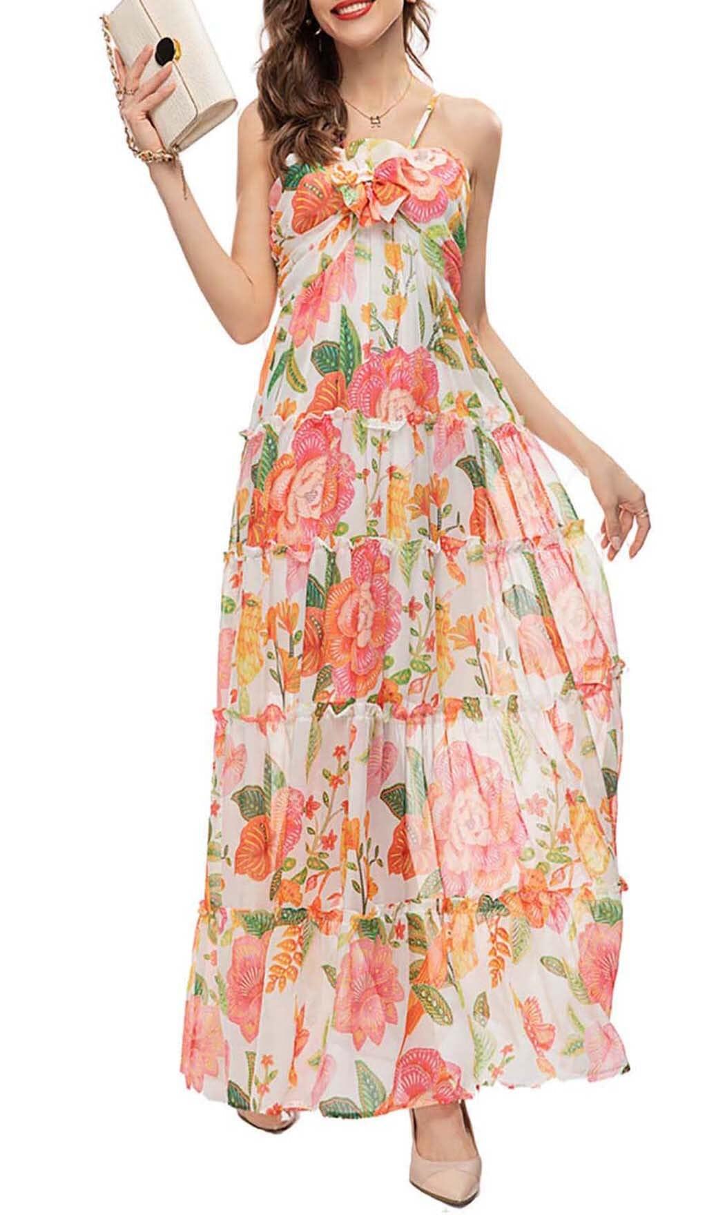 SPAGHETTI STRAP FLORAL PRINT MAXI DRESS