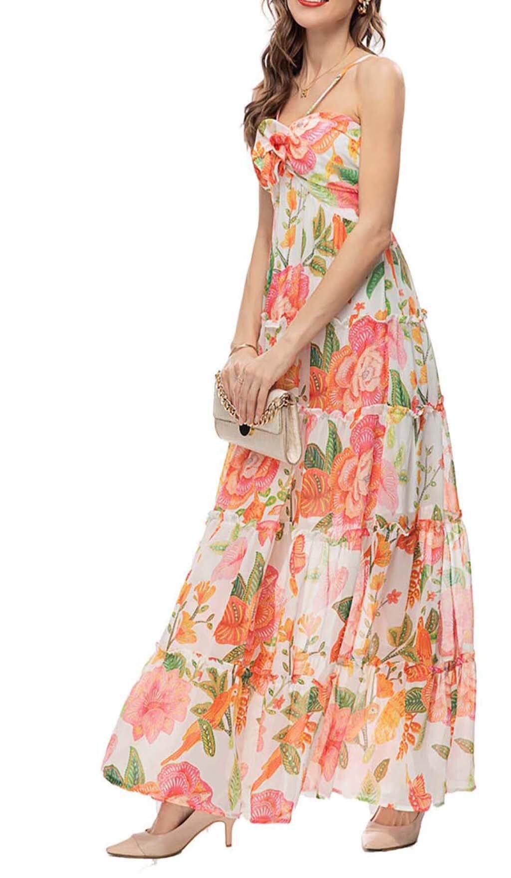 SPAGHETTI STRAP FLORAL PRINT MAXI DRESS