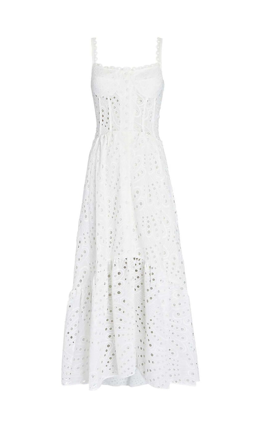 STRAPPY LACE MIDI DRESS IN WHITE