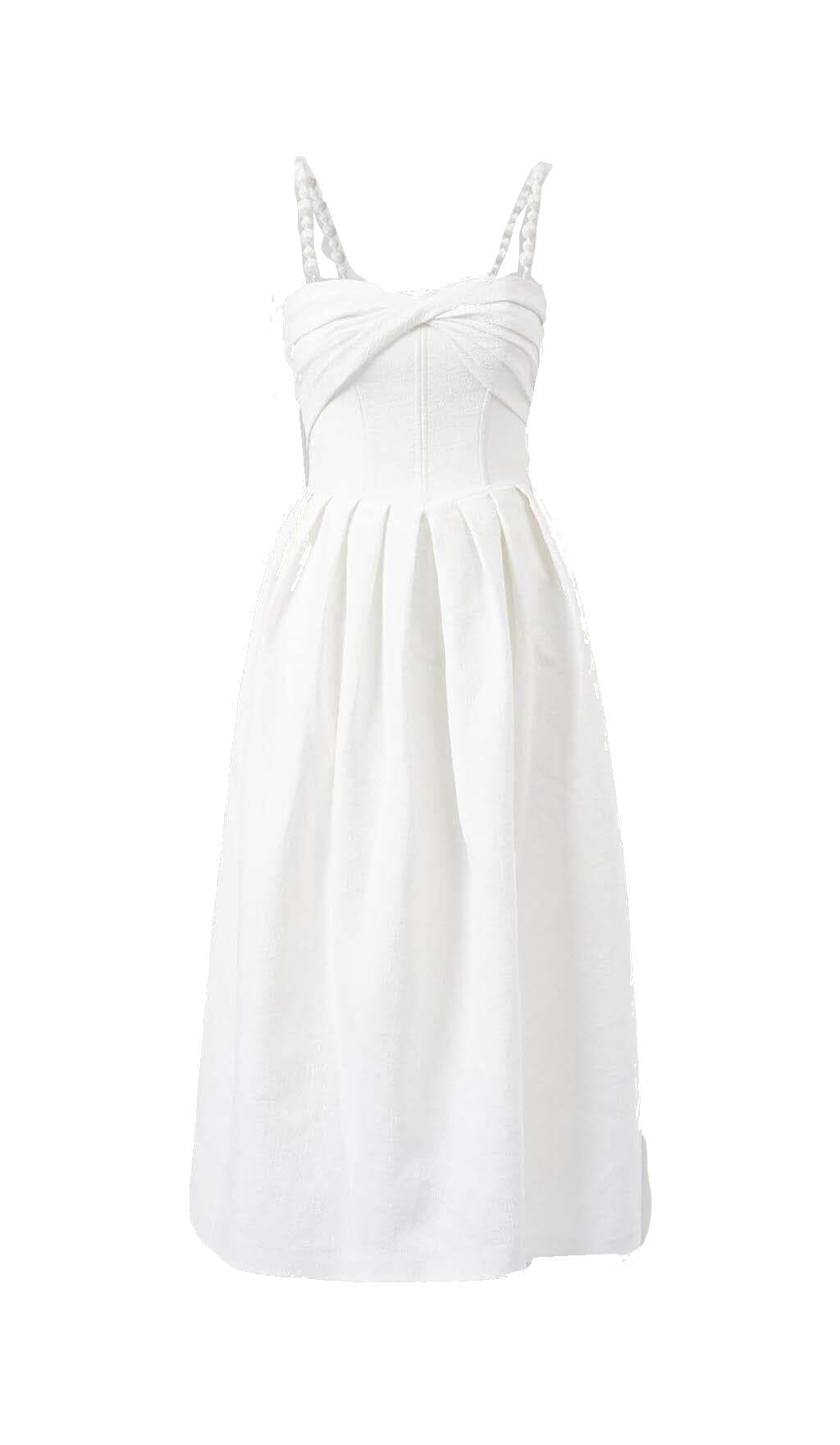 TWISTED PEARL STRAP MIDI DRESS IN WHITE