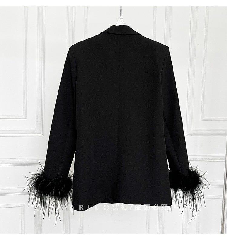 VELVET FEATHER-TRIM JACKET IN BLACK