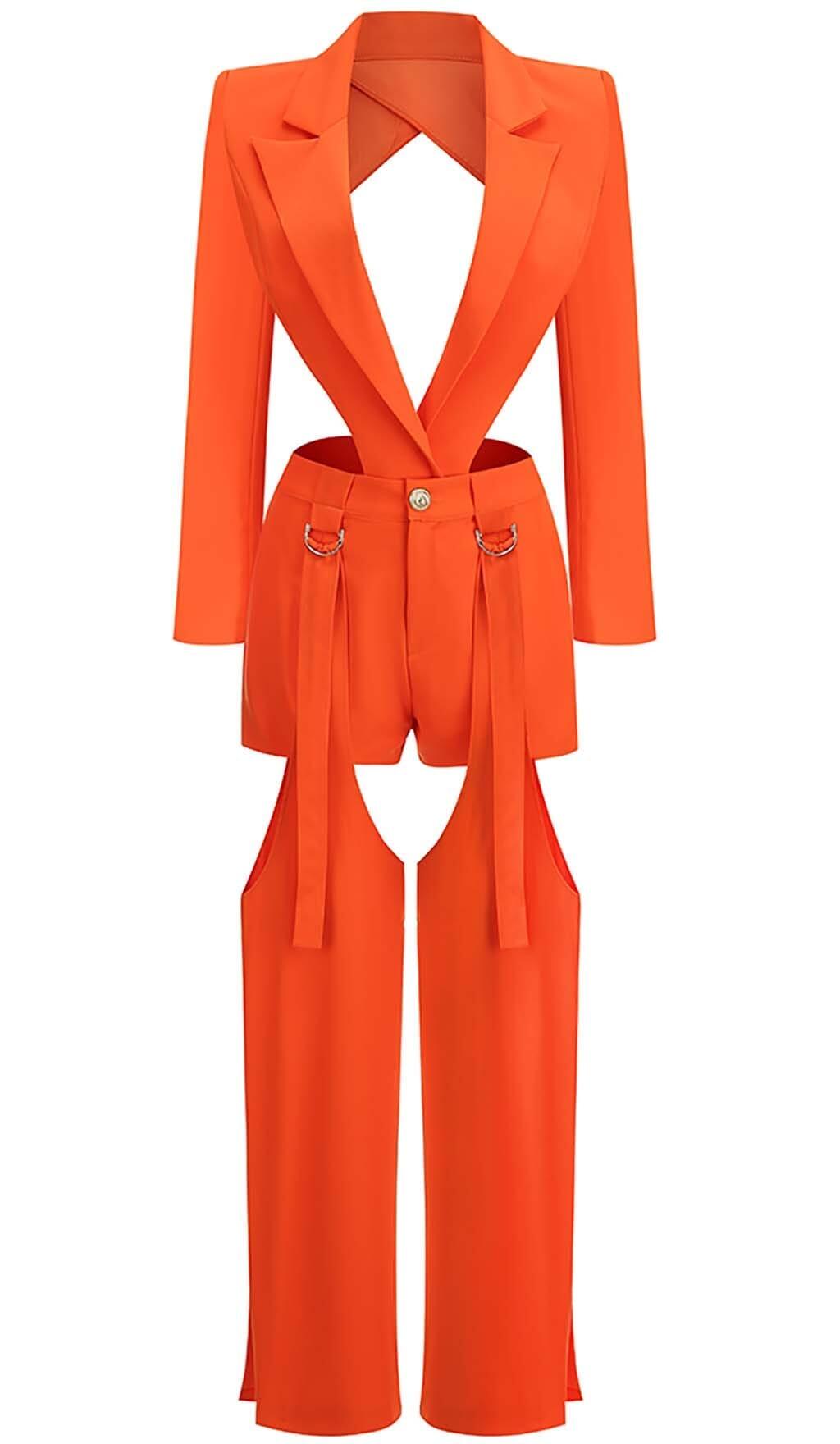 CUTOUT BACKLESS THREE PIECE SET IN ORANGE