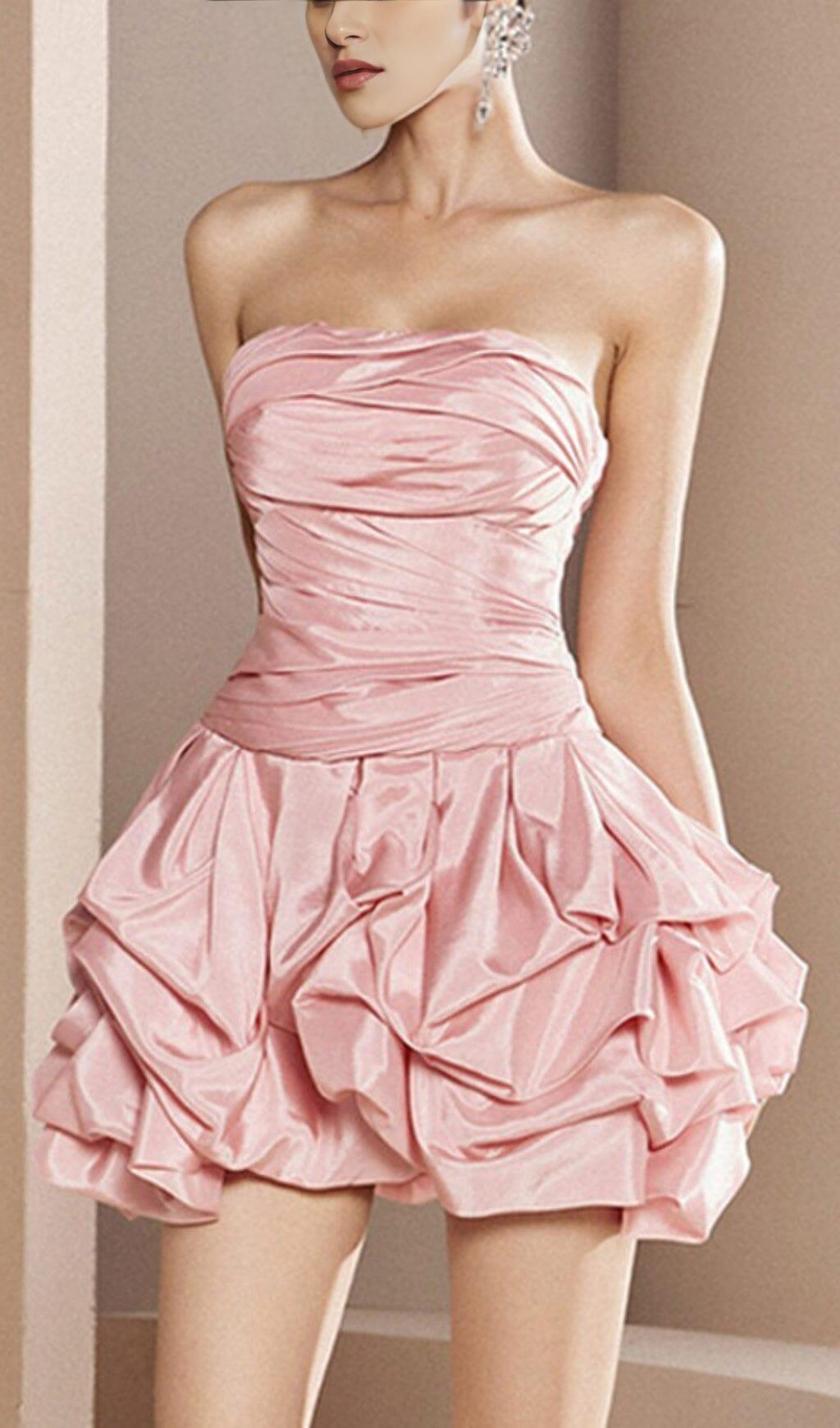 STRAPLESS BUD MINI DRESS IN PINK