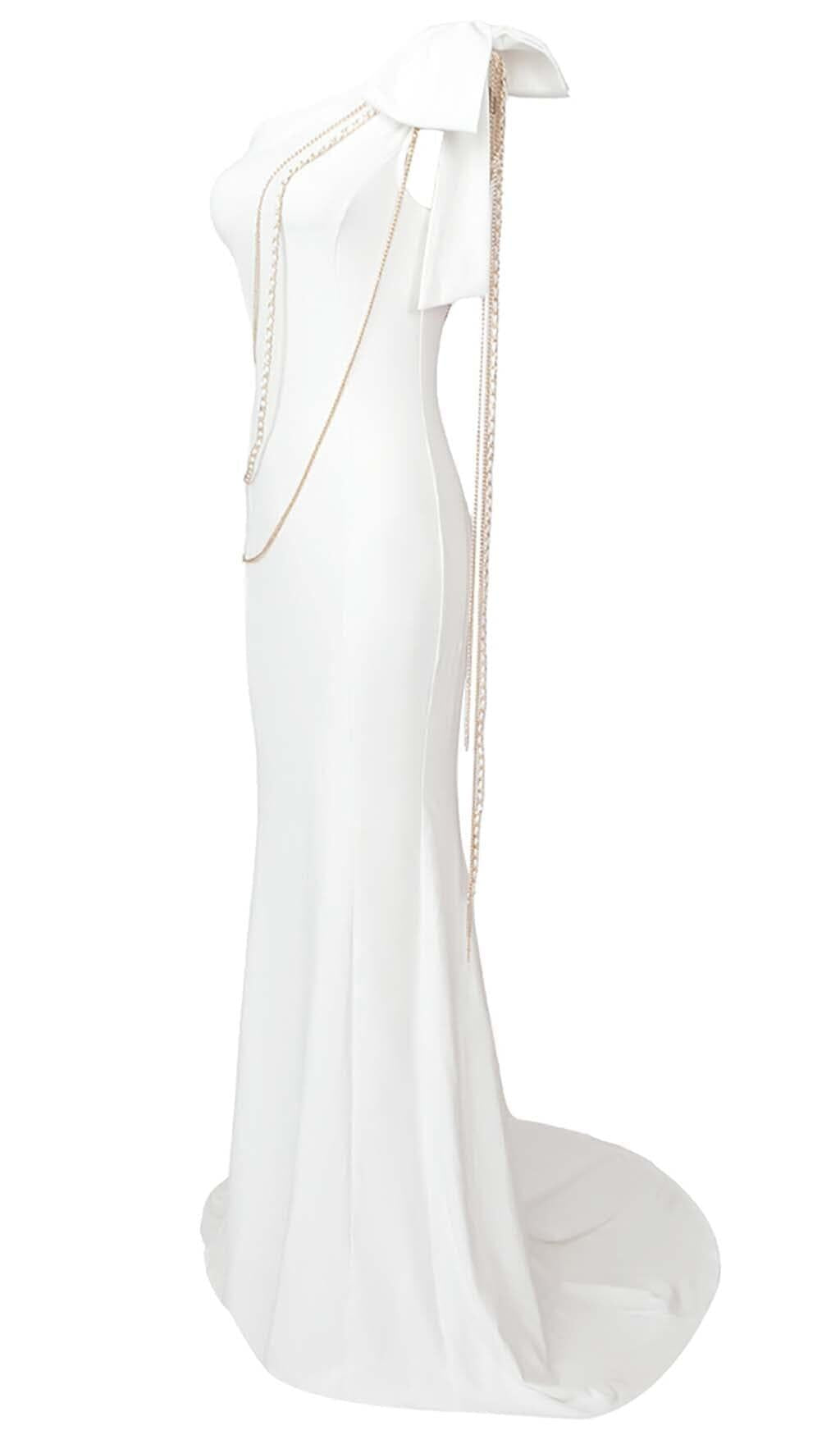 ASYMMETRIC CHAIN MAXI DRESS IN SNOWY