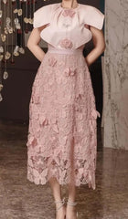 BUTTERFLY EMBROIDERY CLOAK SLEEVE MIDIDRESS IN PINK