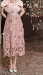 BUTTERFLY EMBROIDERY CLOAK SLEEVE MIDIDRESS IN PINK