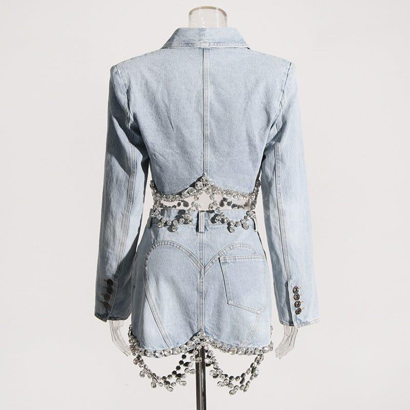 CRYSTAL FRINGE CHAIN DENIM SUIT