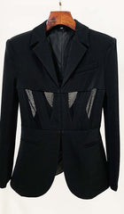 PANELED PERSPECTIVE JACKET SUIT IN BLACK