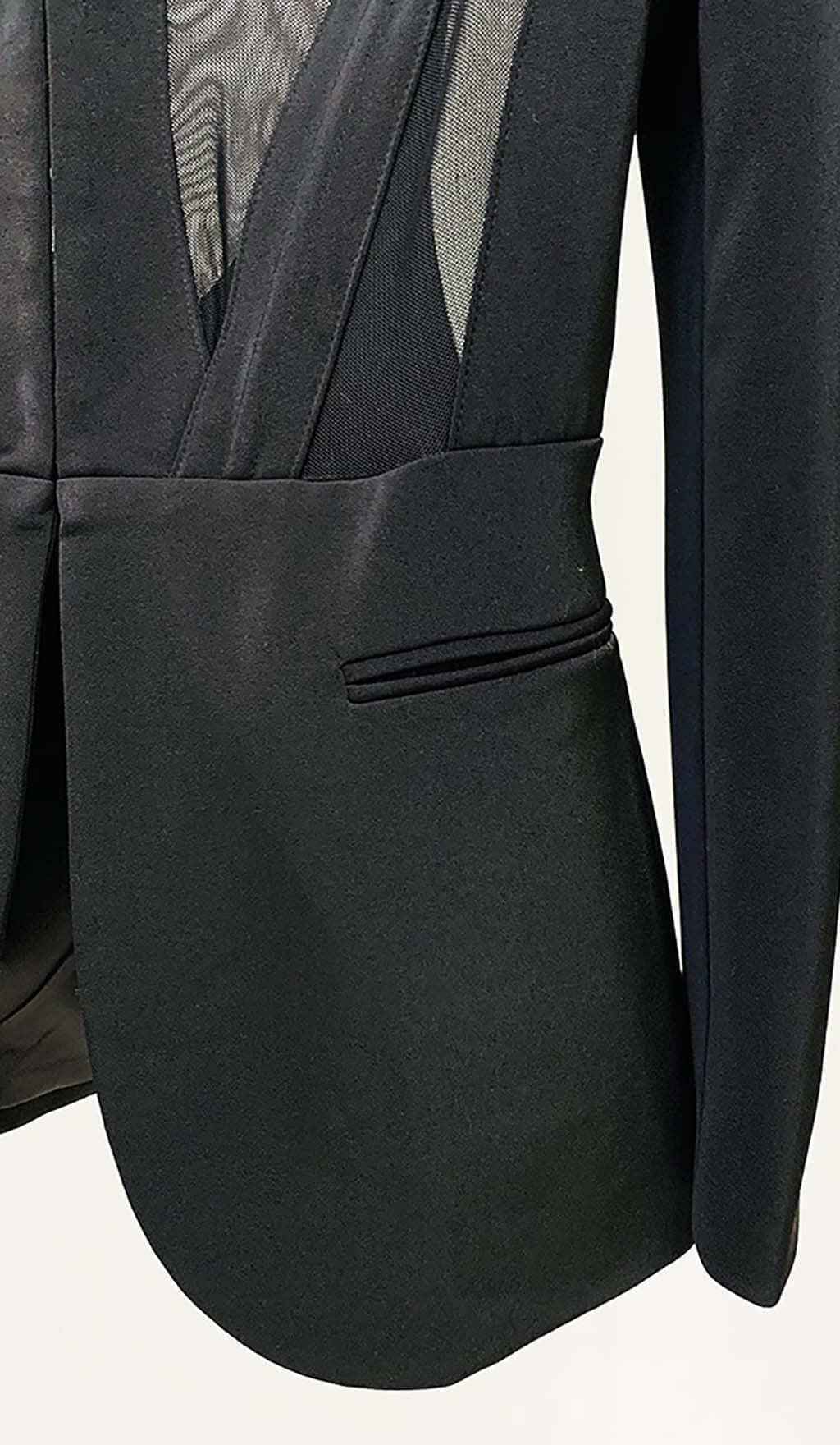 PANELED PERSPECTIVE JACKET SUIT IN BLACK