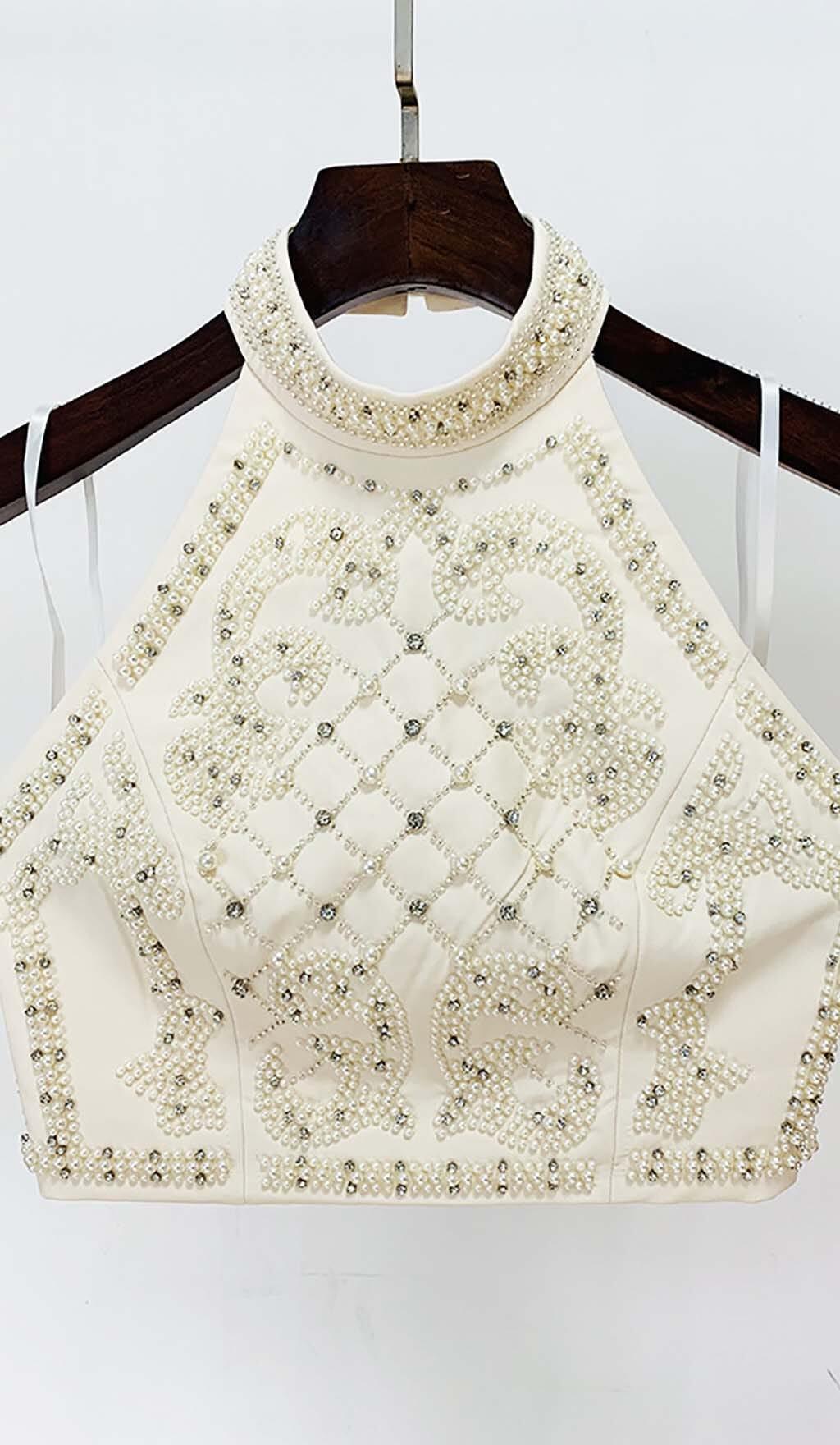 PEARL EMBROIDERED TWO PIECE SET IN IVORY