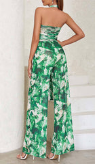 TIE FRONT HALTER NECK BACKLESS JUMPSUIT IN GREEN