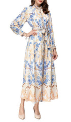 VINTAGE FLORAL FULL PRINTING MAXI DRESS