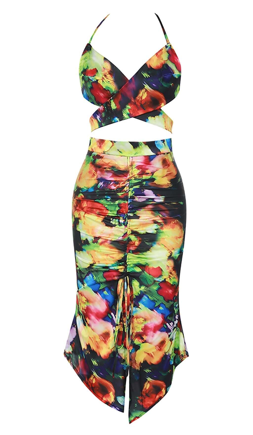 ALLOVER PRINT HALTER TWO PIECE SET