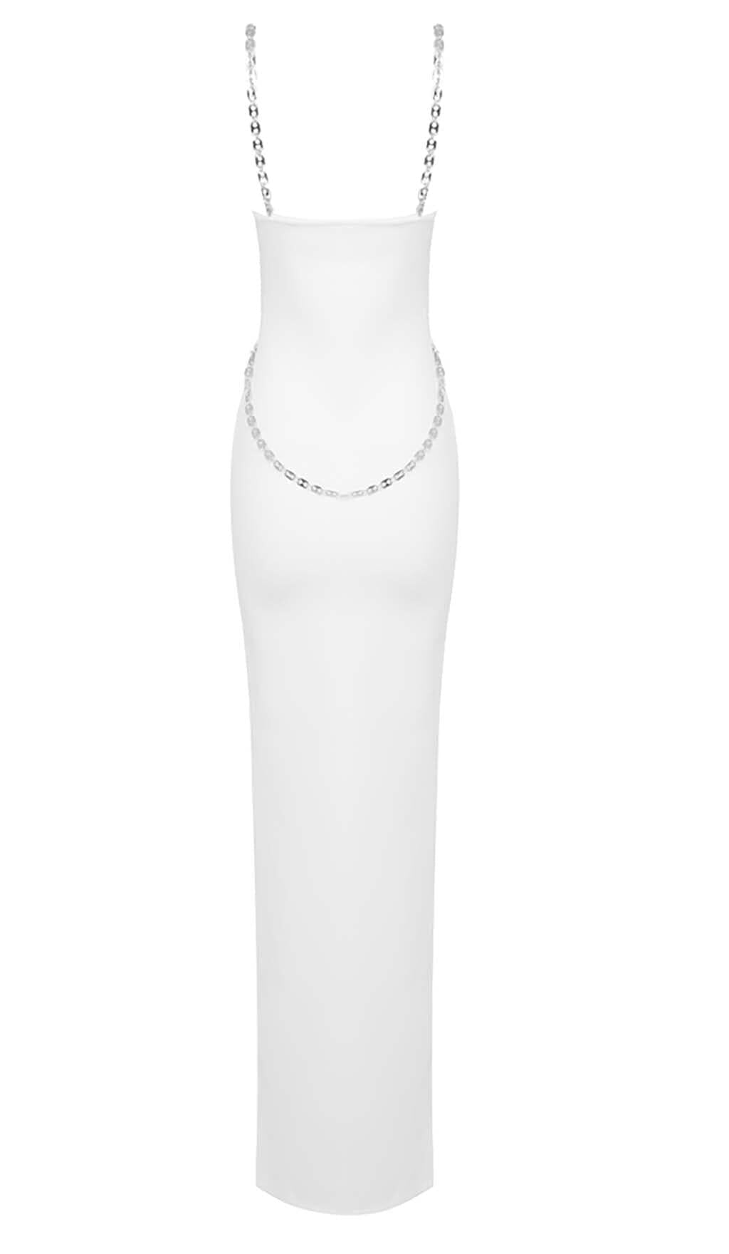 CRYSTAL STRAPPY BANDAGE MAXI DRESS IN WHITE