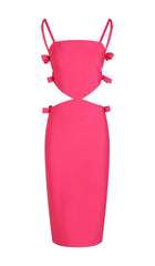 CUT-OUT STRAPPY MIDI DRESS IN PINK