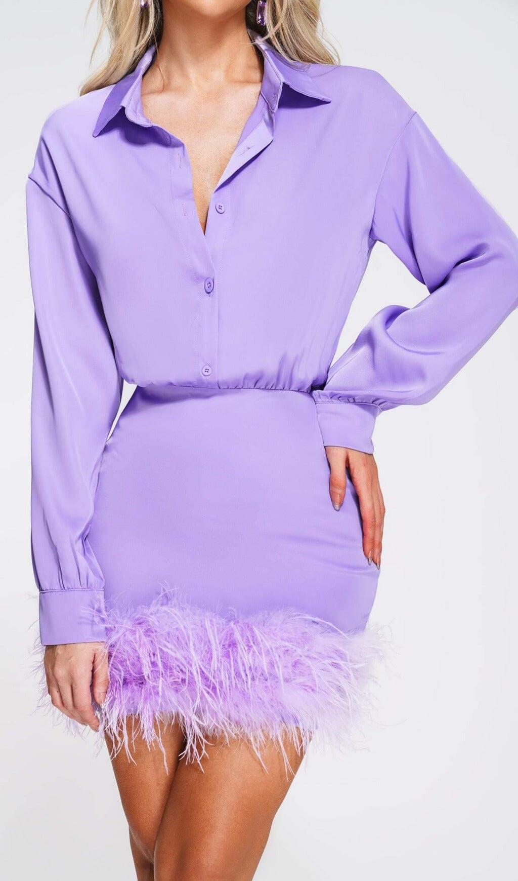 FEATHER LONG SLEEVE SHIRT DRESS