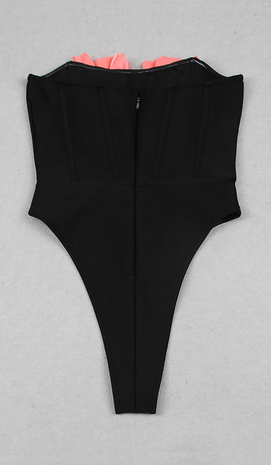 FLORAL APPLIQUÉD SWIMSUIT IN BLACK