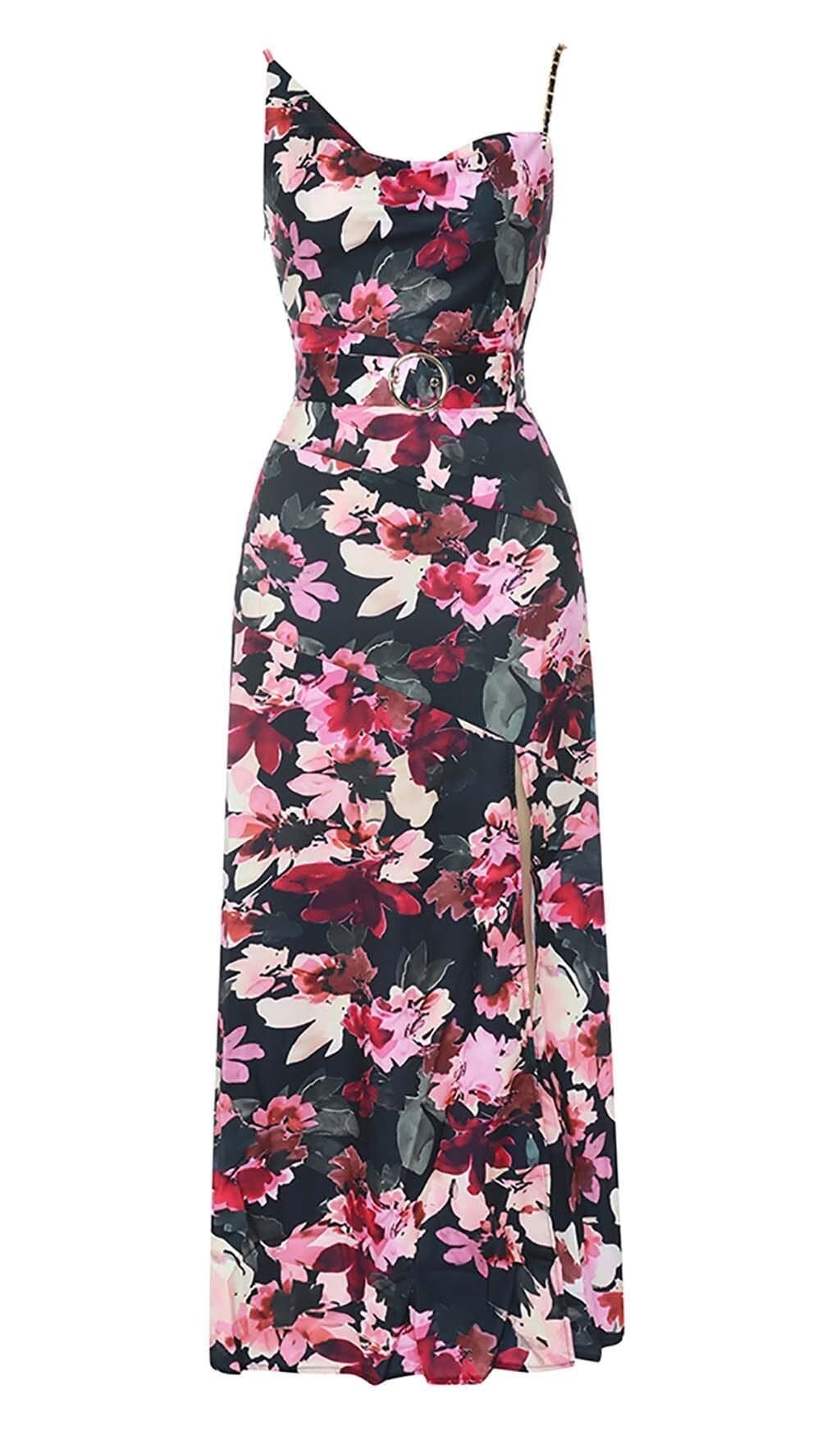 FLORAL PRINT SPLIT THIGH CAMI DRESS