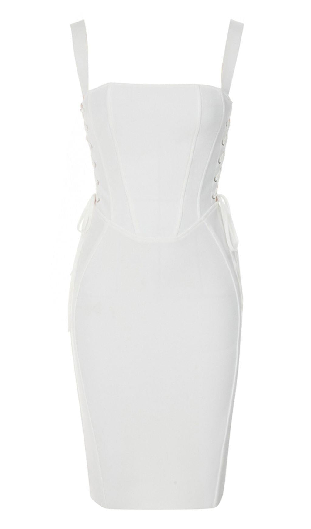 STRAPY HIP WRAP MIDI DRESS IN WHITE