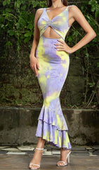 CUT OUT MERMAID HEM DRESS IN MULTI COLOR