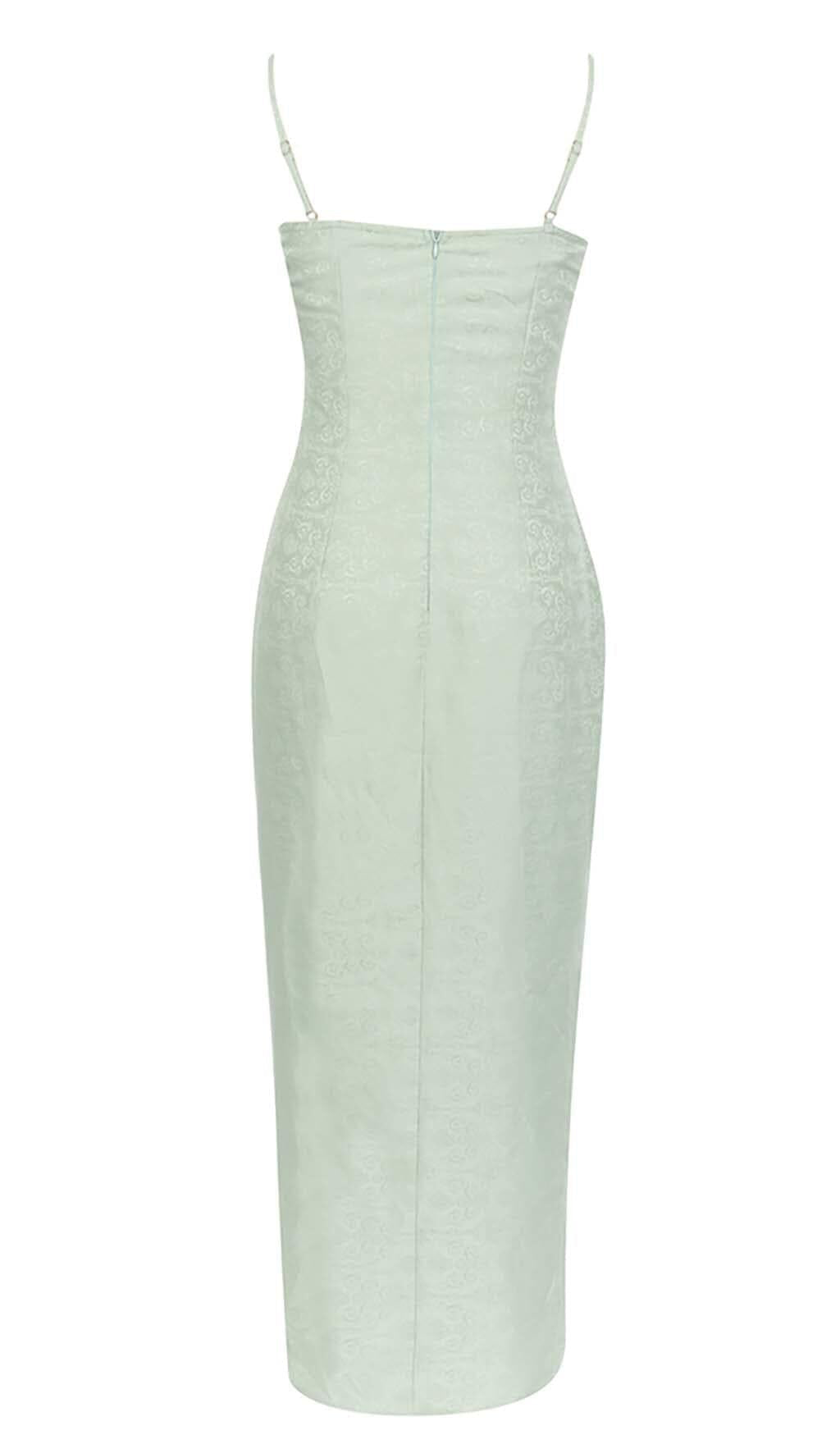 DRAPED LINEN MIDI DRESS IN LIGHT GREEN