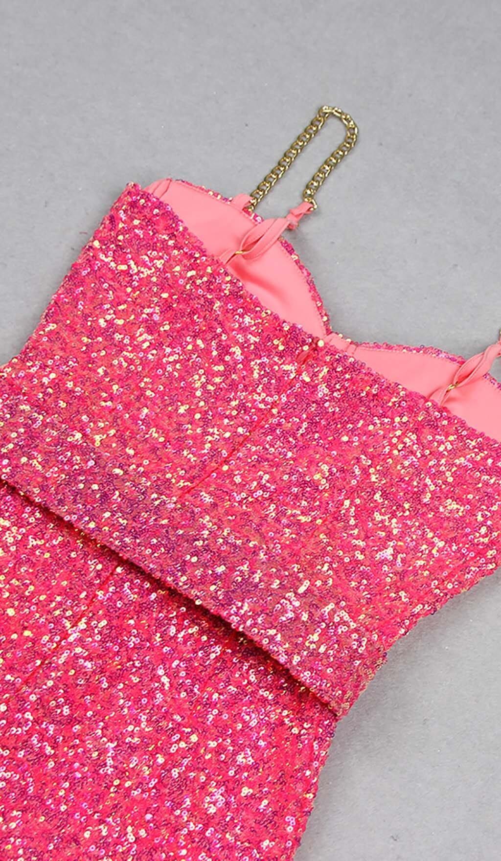 GLITTER FLARED TROUSER JUMPSUIT IN PINK