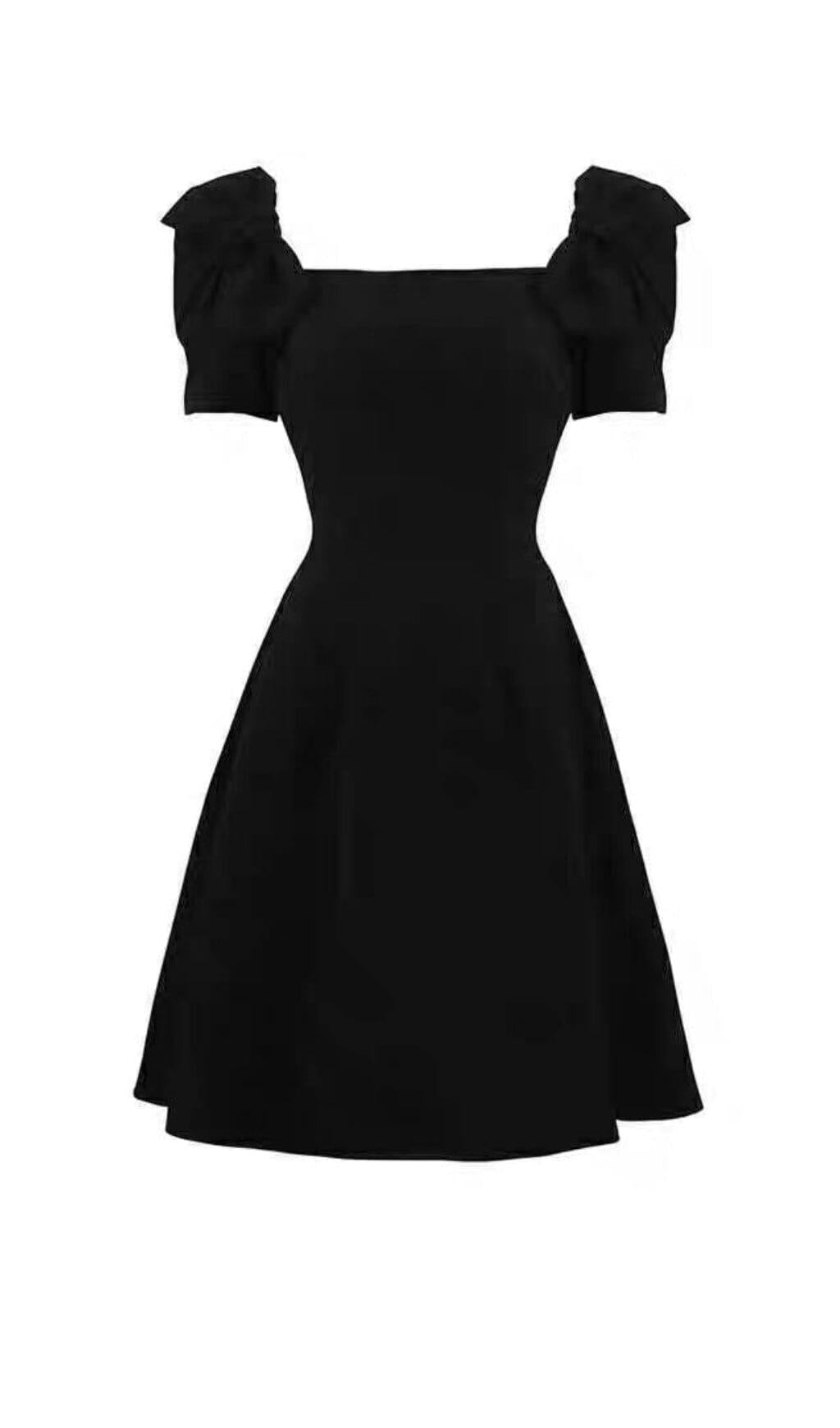 PATCHWORK BOW-EMBELLISHED MIDI DRESS IN BLACK