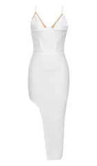 STRAPY THIGH SLIT MIDI DRESS IN WHITE