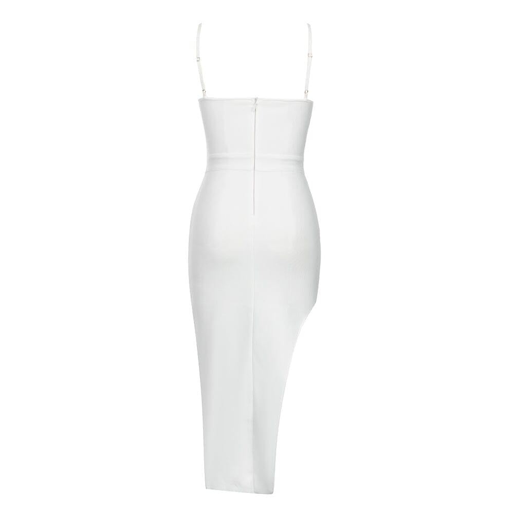 STRAPY THIGH SLIT MIDI DRESS IN WHITE