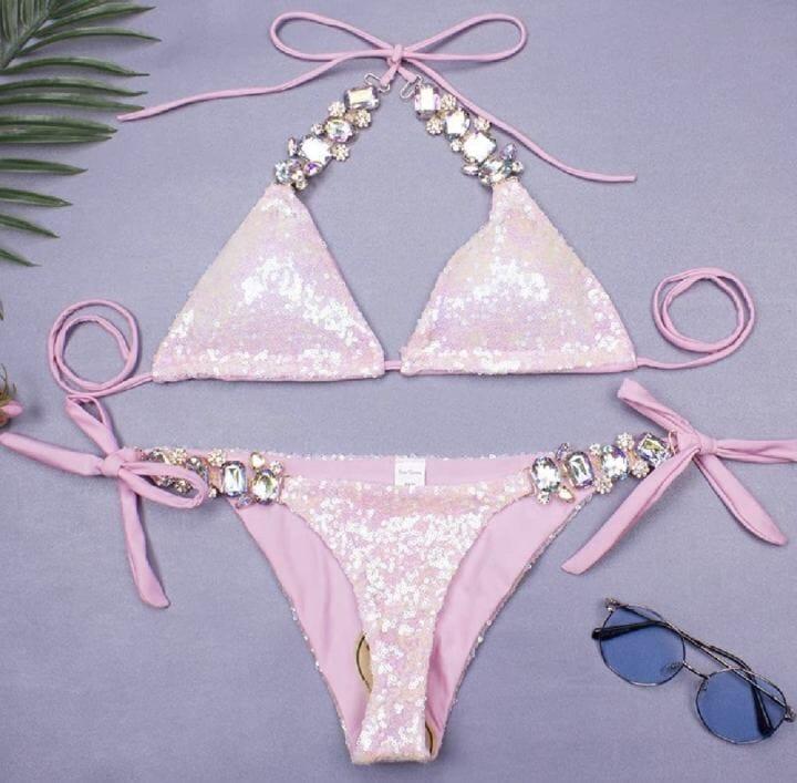 VAPA SEQUIN DIAMONATE BIKINI - PINK