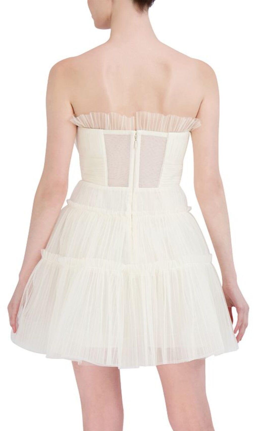 STRAPLESS TIERED TULLE MINI DRESS