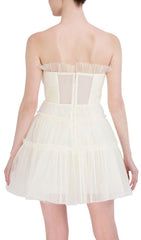 STRAPLESS TIERED TULLE MINI DRESS