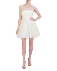 STRAPLESS TIERED TULLE MINI DRESS