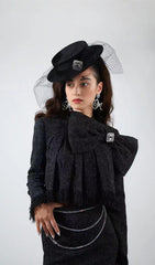 TWEED BOW EMBELLISHED SET IN BLACK