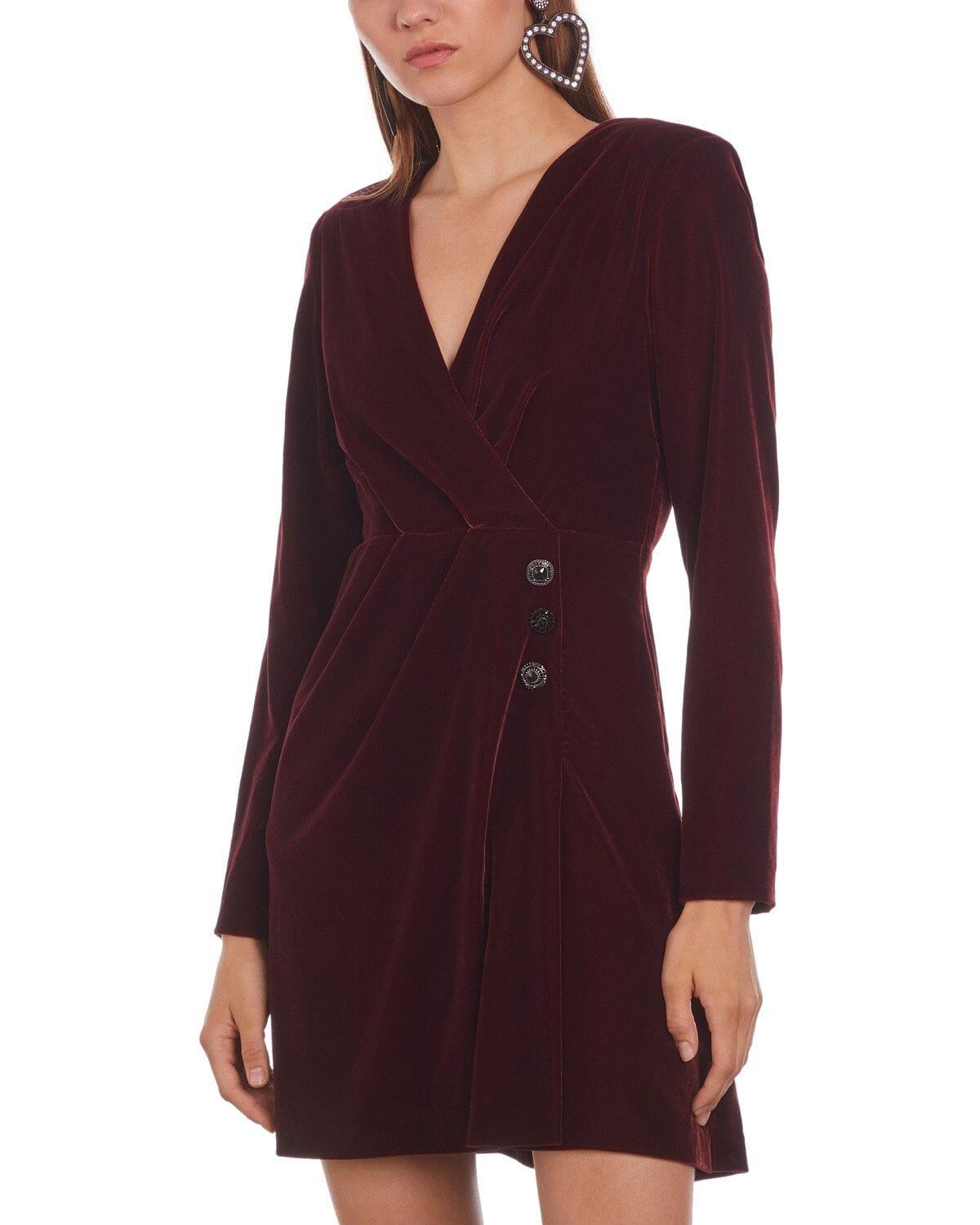 VELVET FAUX WRAP MINI DRESS