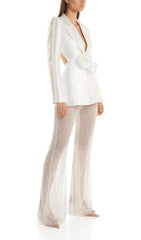 WHITE HOLLOW TIGHT TROUSERS TWO-PIECE SET