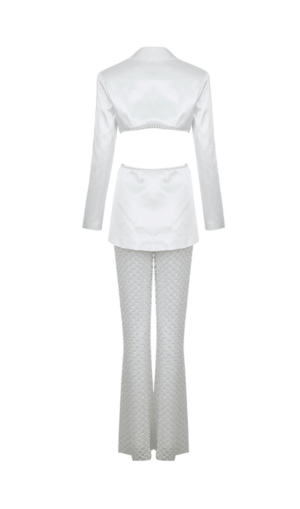 WHITE HOLLOW TIGHT TROUSERS TWO-PIECE SET