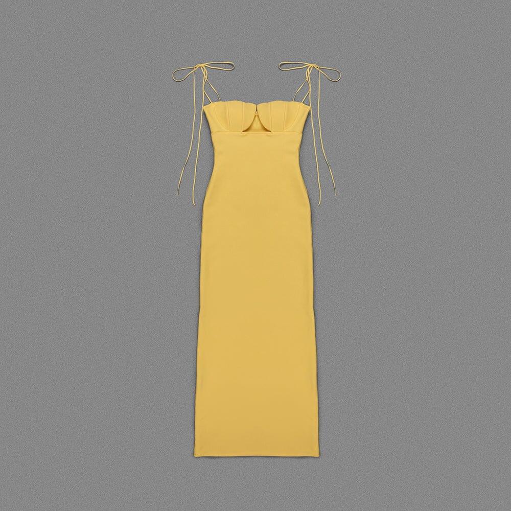 YELLOW TULIP SATIN MAXI DRESS