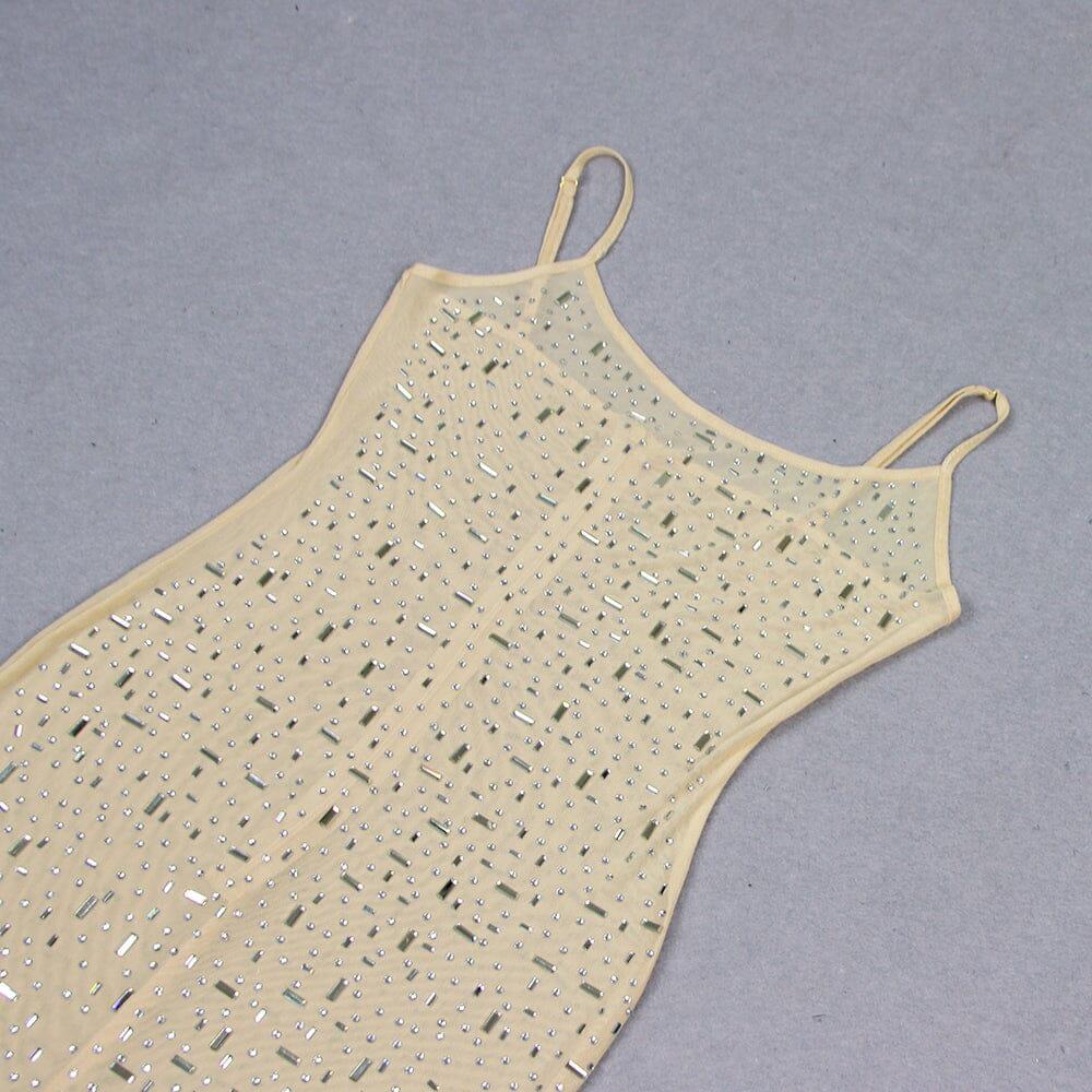 SPAGHETTI EMBELLISHED MAXI DRESS IN NUDE