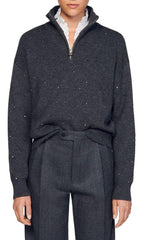 OSY RHINESTONE QUARTER ZIP SWEATER