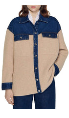 RIB KNIT MIXED MEDIA COATIGAN