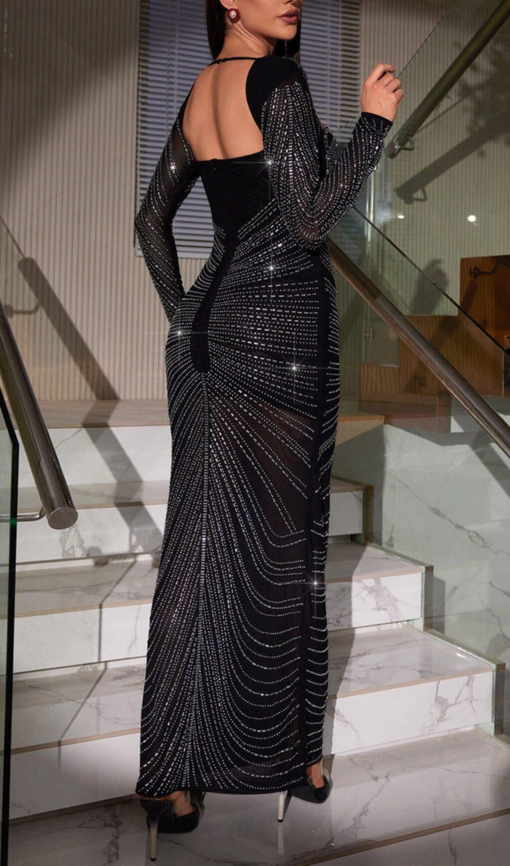 LONG SLEEVE CRYSTAL MAXI DRESS