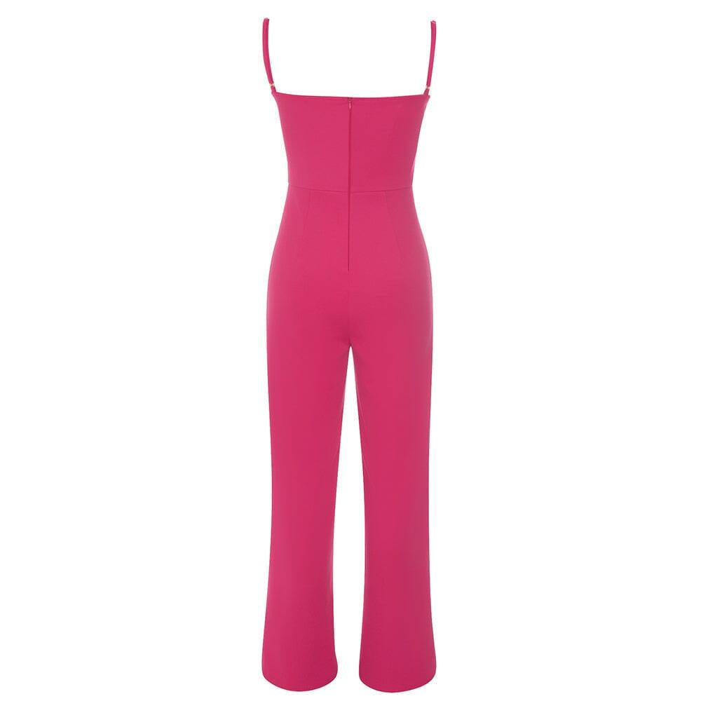 BANDAGE V NECK JUMPSUIT IN ROSE RED