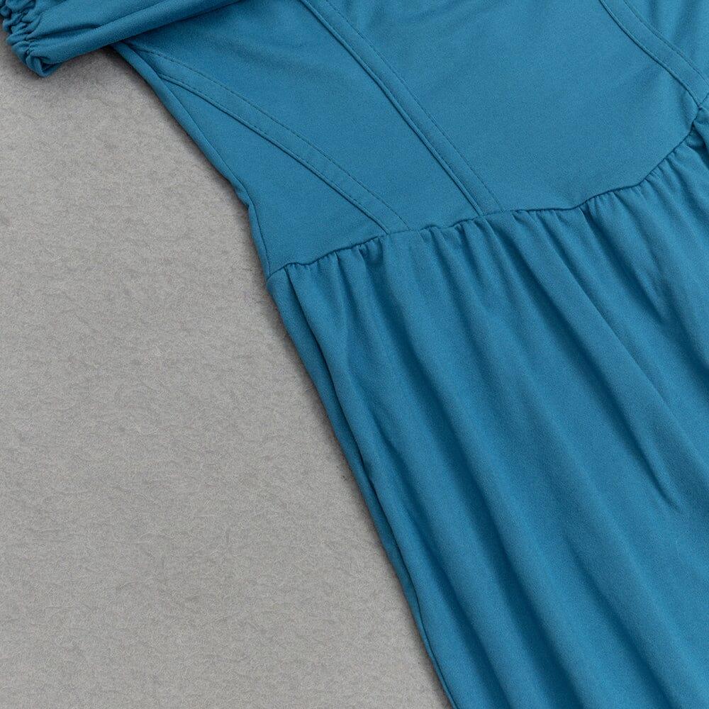 BLUE STRAPLESS LONG SLEEVE MAXI DRESS