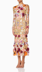 3D FLORAL MIDI DRESS