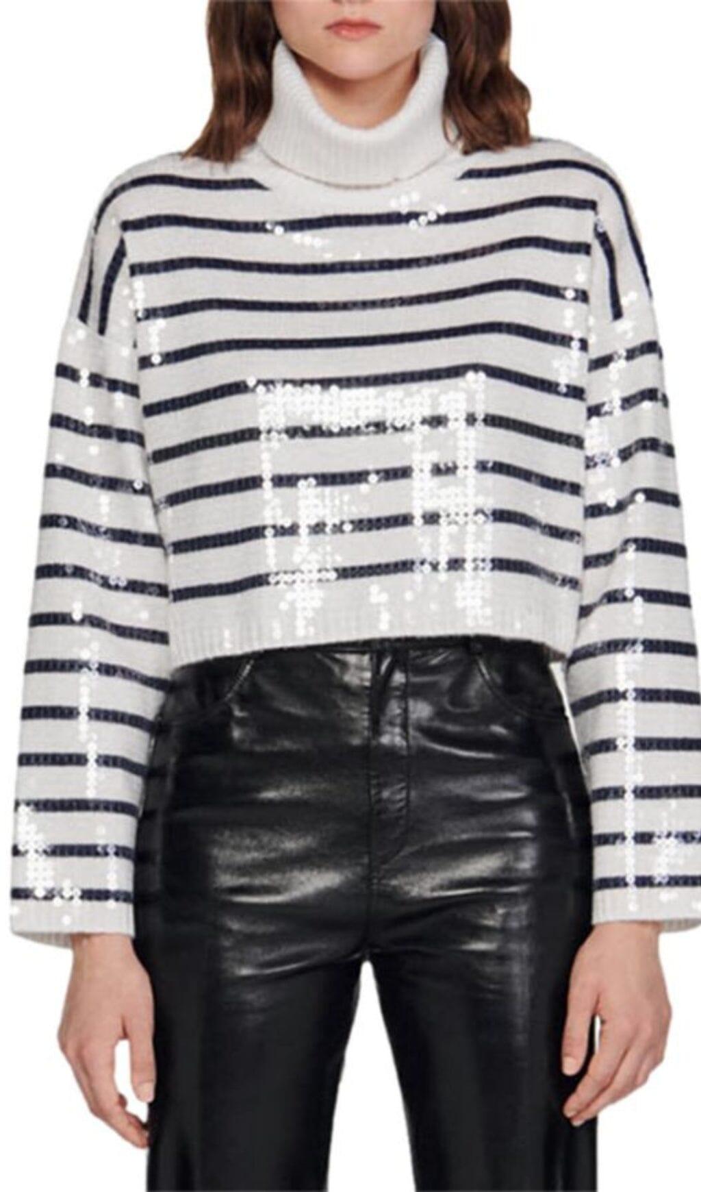 ARIEL SEQUIN STRIPED TURTLENECK SWEATER