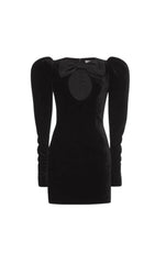 BLACK DUCHESSE BOW VELVET MINI DRESS